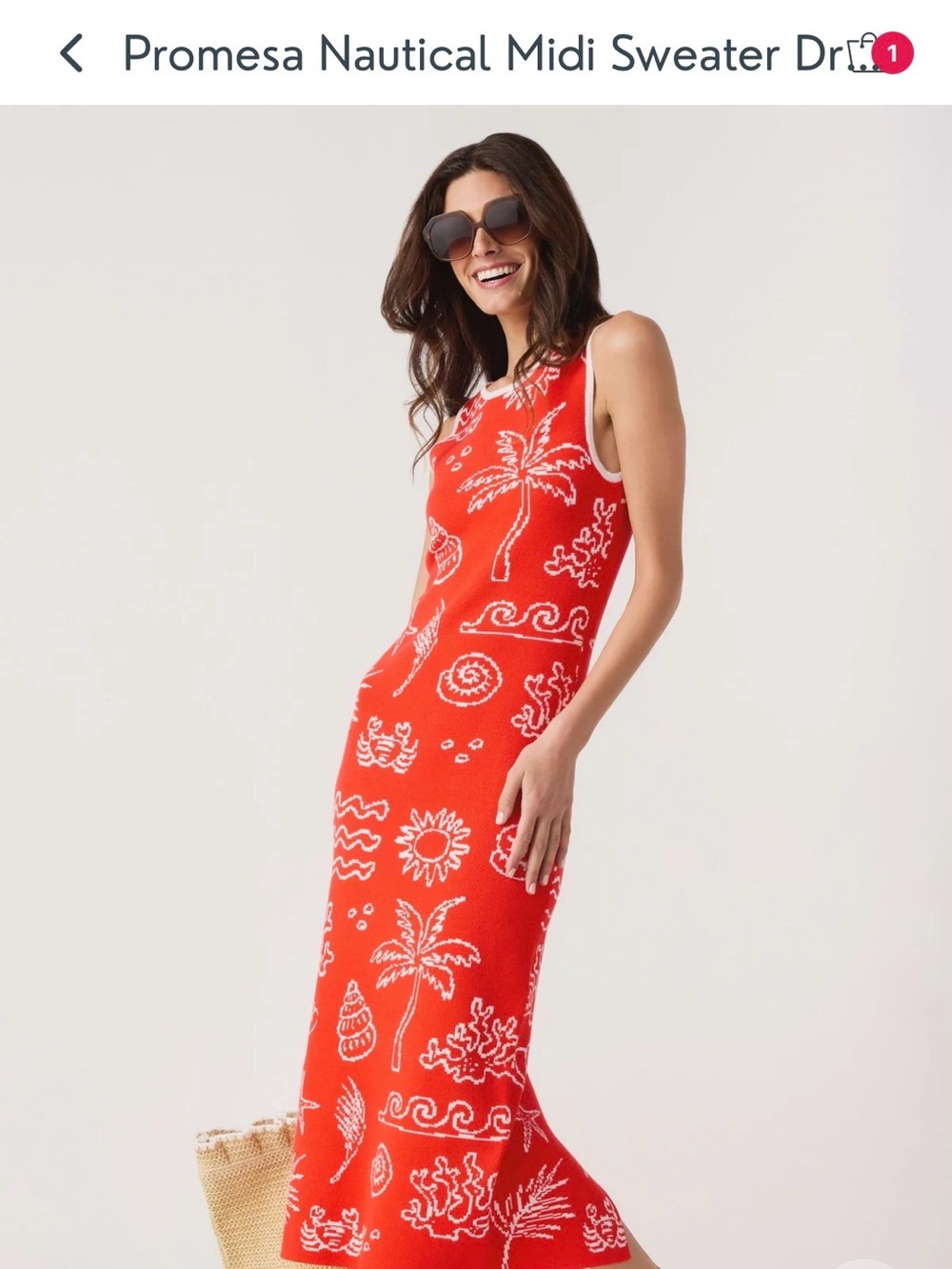 Promesa Red Sleeveless Nautical Maxi Dress with White Motifs